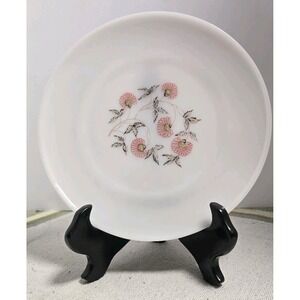 Vintage Fire King Fleurette 9" Plate Milk Glass‎ Pink Flowers